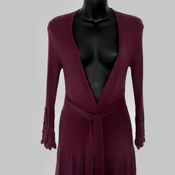 Women’s Knit Wrap Sweater/Belted Jacket/Long Cardigan in Burgundy (Size Small) - Picture 4 of 13